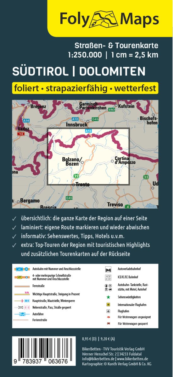 FOLYMAPS Tourenkarte Südtirol Dolomiten