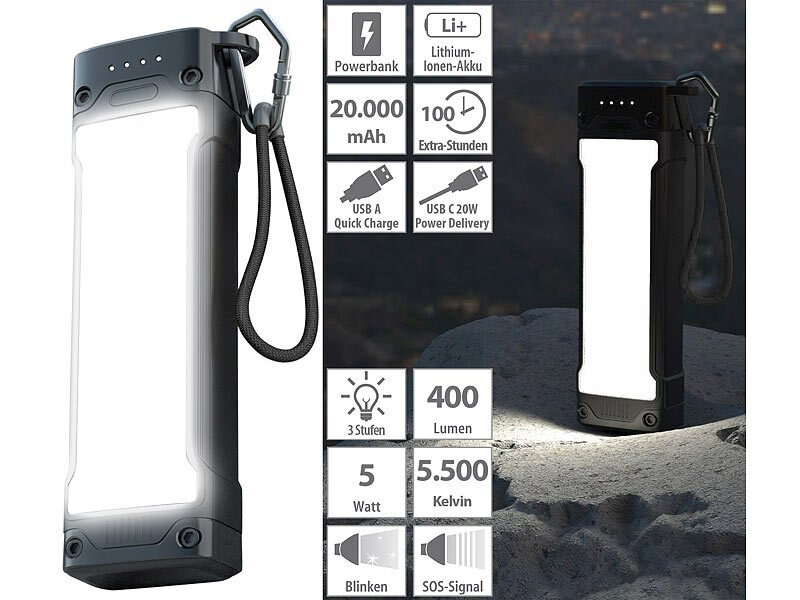Outdoor-Powerbank + LED-Licht 20 Ah USB-C