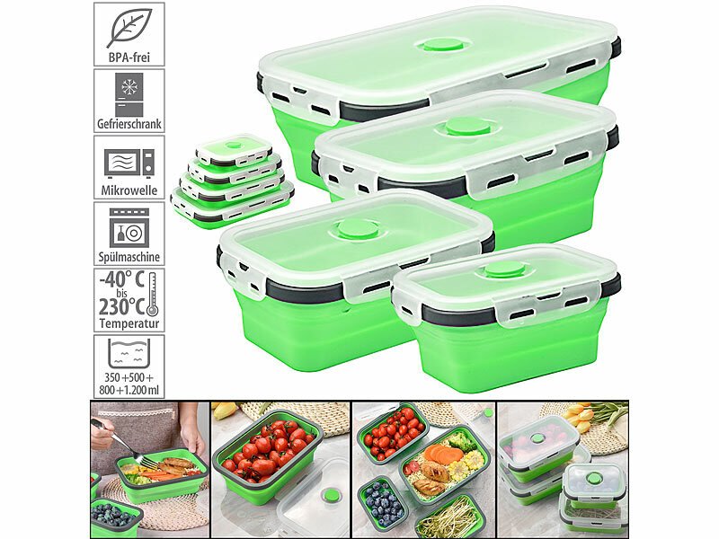 4er-Set Silikon-Frischhaltedosen faltbar