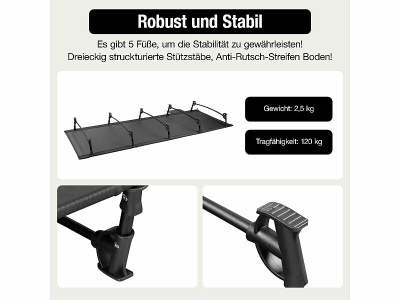 Klappbares Feldbett mit Auflage und kompaktem Packmaß