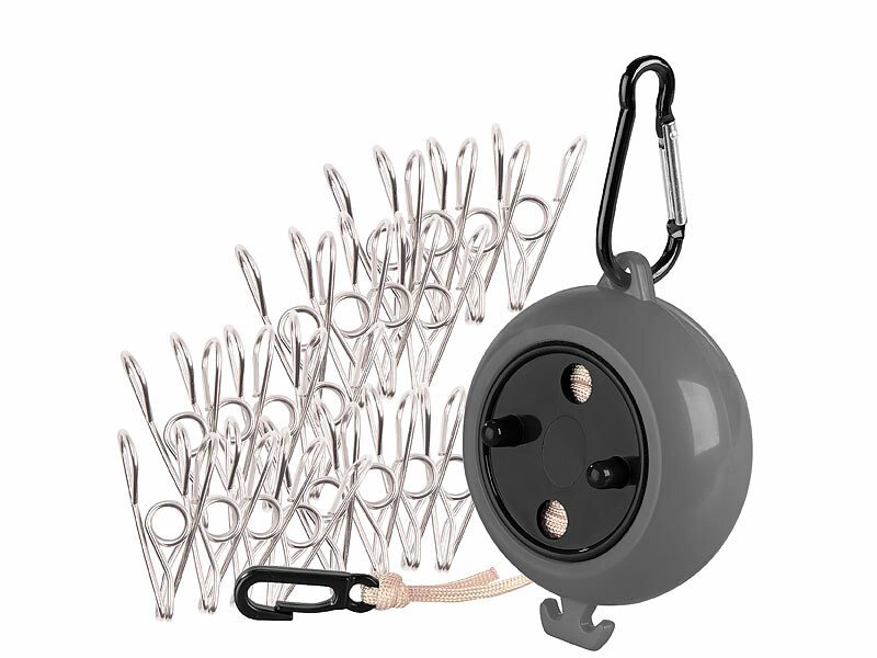 Ausziehbare Camping-Wäscheleine mit Kurbel und Klammern